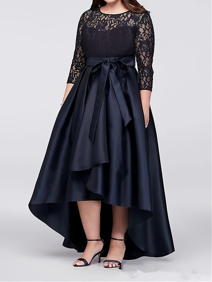 Stunning Plus Size Wedding Dress with Lace Details and Asymmetrical Hemline