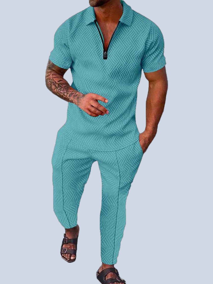 Men's 2Pcs Outfits Top & Pants Set, Casual Short Sleeve Shirt And Tapered Pants Set, Men's Clothing