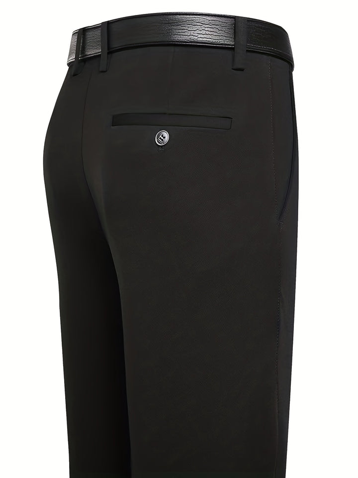 Classic Design Dress Pants, Men's Formal Solid Color Mid Stretch Dress Pants For Spring Summer Business