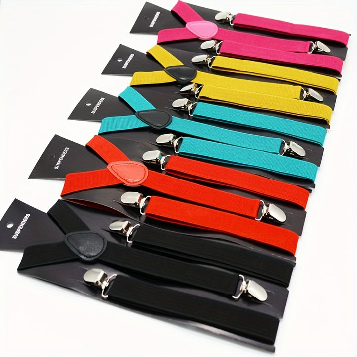 Solid Color Men's And Women's Three-clip Elastic Suspenders