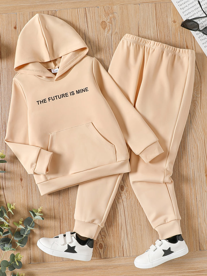PatPat Conjunto De 2 Piezas, Sudadera Con Capucha De Manga Larga Con Estampado De THE FUTURE IS MINE Y Pantalones Deportivos Para Bebés Niñas
