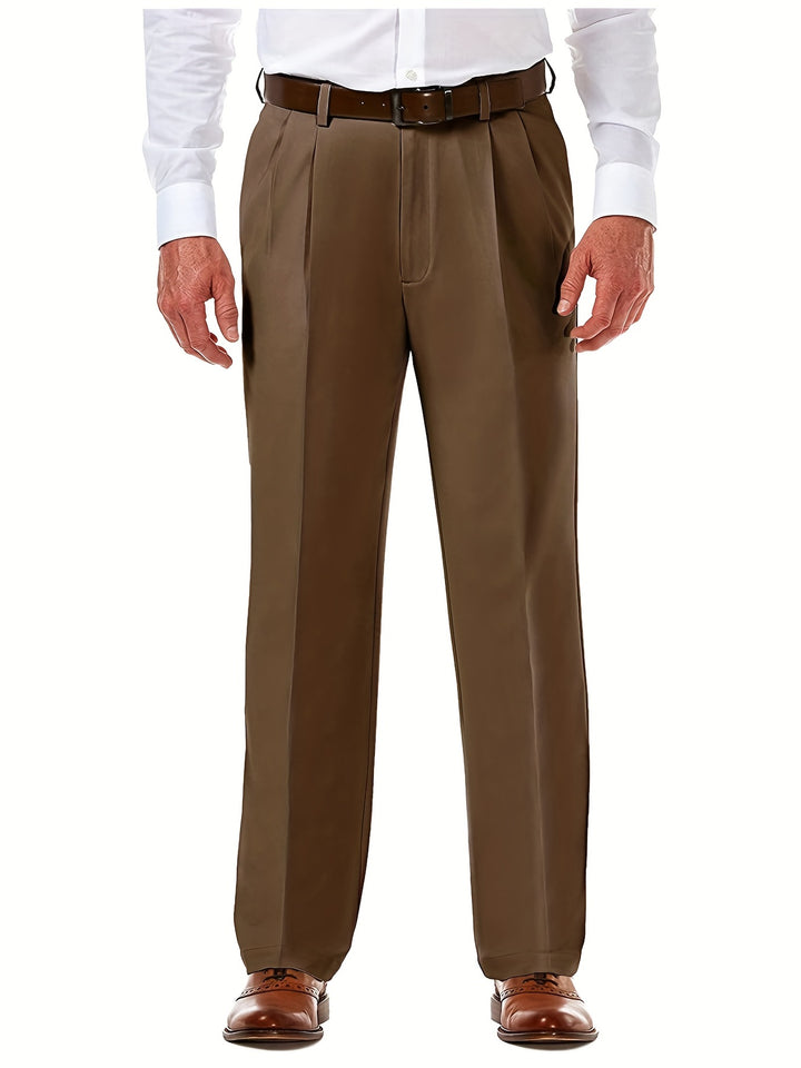 Plus Size Men's Formal Solid Pants, Flat Front Skinny Office Business Dress Long Pants