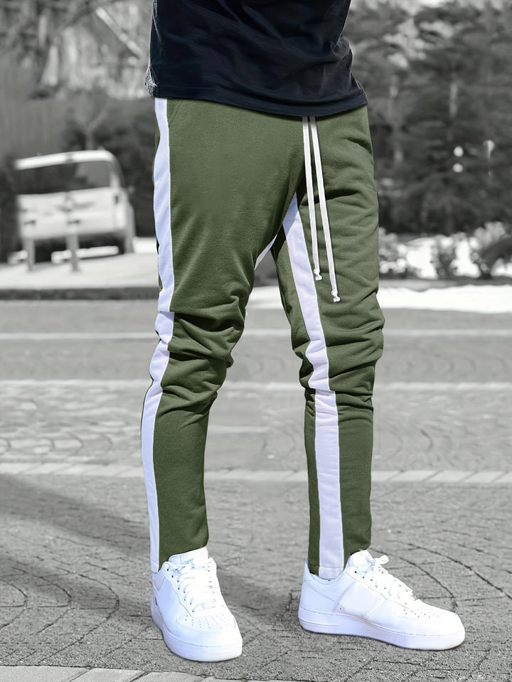 Chic Side-Striped Joggers, Men's Casual Waist Drawstring Sports Pants Sweatpants