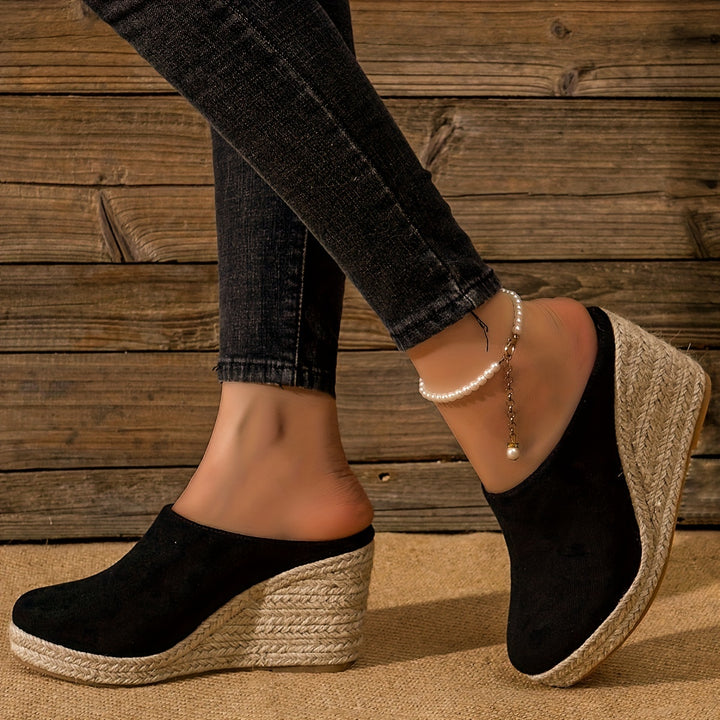 Women's Espadrille Wedge Sandals, Comfy Closed Toe Backless Slip On Heels, Casual Summer Backless Sandals