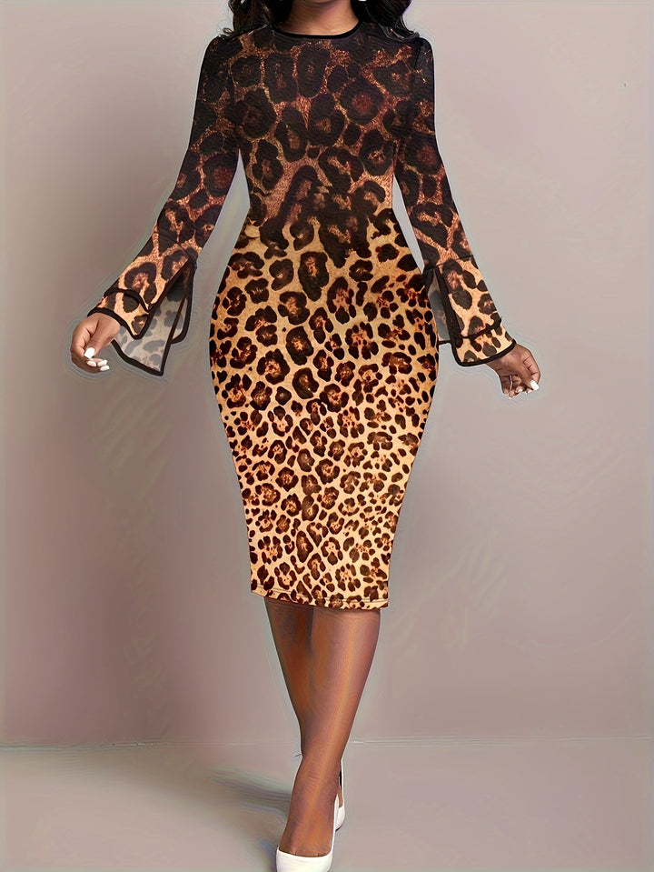 Elegant Plus Size Leopard Print Dress for Women - Perfect for Fall and Winter