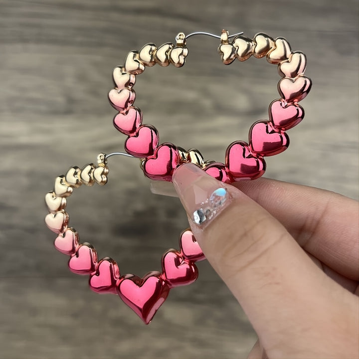 Romantic Alloy Hollow Out Heart-Shaped Hoop Earrings Valentine's Day Earrings Delicate Design For Women Girls Gifts 1Pair
