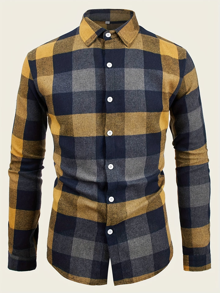 Classic Plaid Print Men's Casual Button Up Long Sleeve Shirt, Men's Clothes For Spring Summer Autumn, Tops For Men