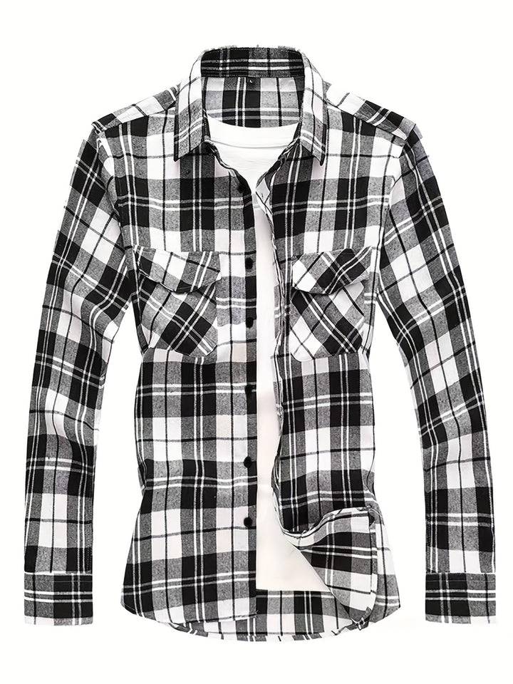 Classic Design Plaid Print Men's Casual Button Up Long Sleeve Shirt, Men's Clothes For Spring Summer Autumn, Tops For Men
