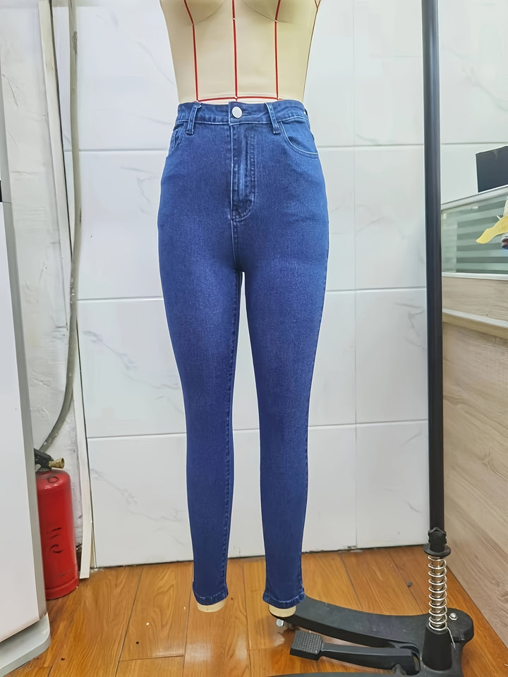 Blue High Stretch Skinny Jeans, Slim Fit Slant Pockets Versatile Tight Jeans, Women's Denim Jeans & Clothing