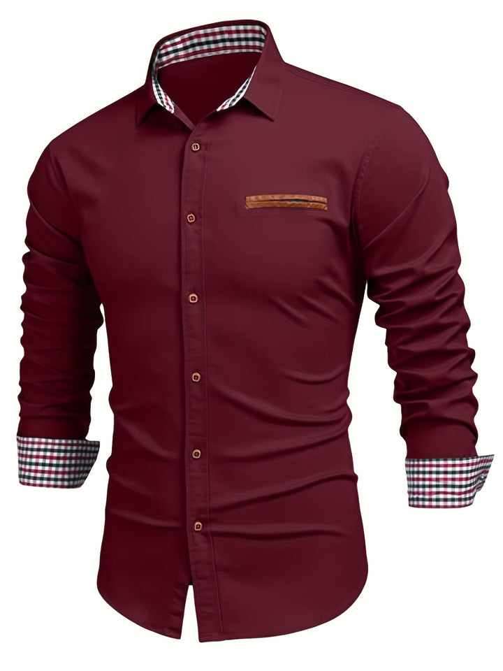 Casual Style Men's Thin Slim Fit Long Sleeve Button Up Shirt With Chest Pocket, Men's Clothes For Spring And Fall