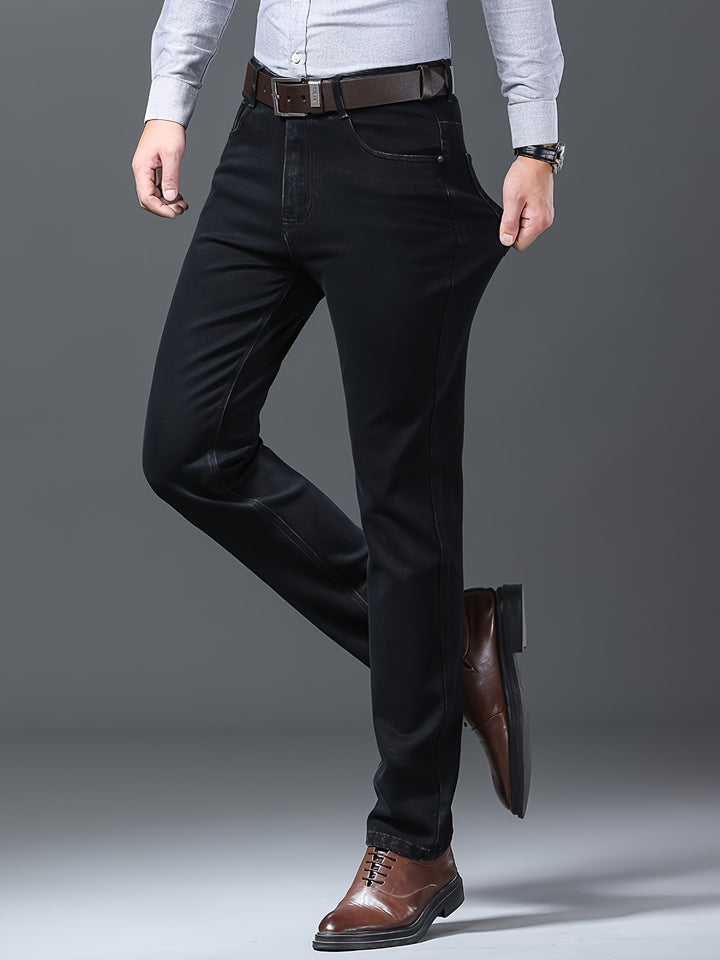 Men's Semi-formal Jeans, Classic Design Stretch All Match Jeans For Business