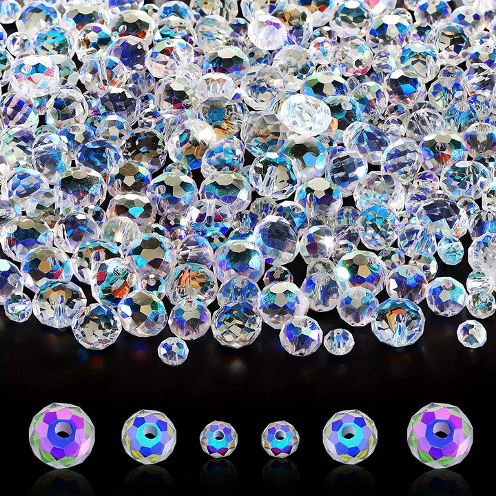 600pcs/pack Crystal Faceted Rondelle Beads Gemstone Glass Beads Loose Beads For DIY Jewelry Making 8 Mm, 6 Mm, 4 Mm