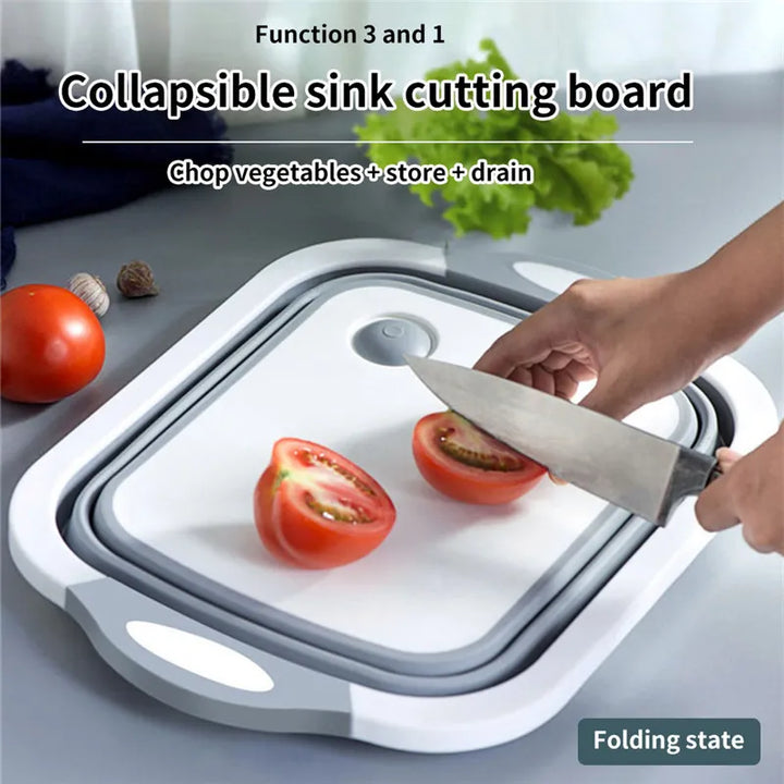 Cutting Board Folding Sink Multifunction Chopping Board Dish Tub Travel Outdoor Portable Washing Basket Kitchen Storage Tool