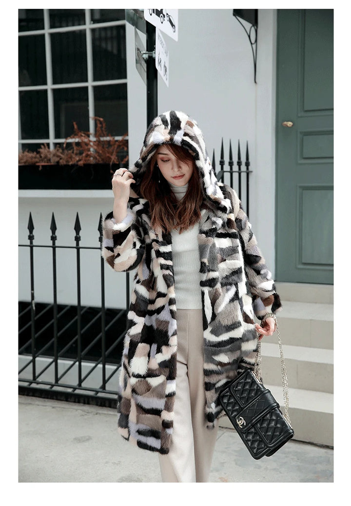 New genuine natural mink fur coat women's jacket long colorful mink fur coat Big free shipping JN468