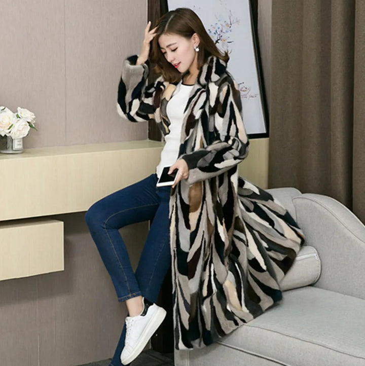 Genuine real natural mink fur coat women's fashion multi-color colorfull English collar warm winter waistcoats custom any size