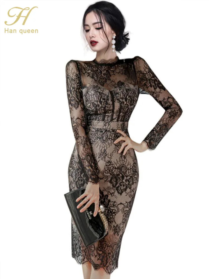 Korean Fashion H Han Queen See-Through Lace Dress