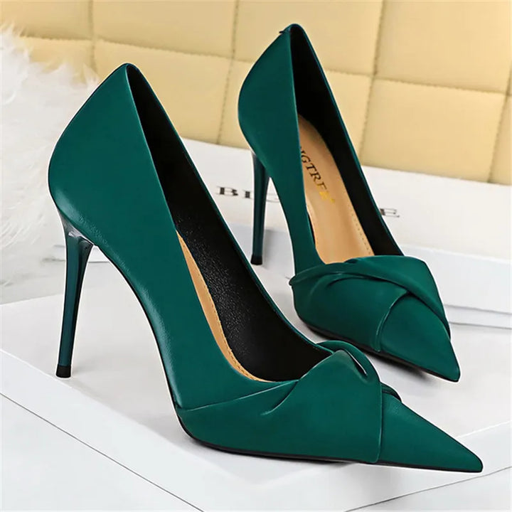 Stylish High Heel Pumps for Women - 7cm/10cm Stiletto, Green/Beige, Wedding/Party Shoes