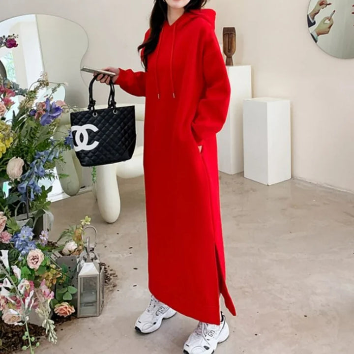 Cozy Korean Fleece Hooded Dress - Winter Fashion for Women