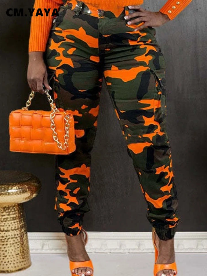 2024 Spring/Summer Camo Cargo Pants for Women - Safari Style Joggers with Pockets by CM.YAYA