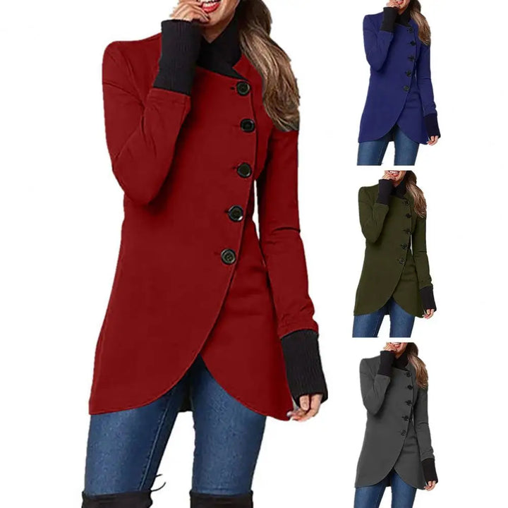 Women Outerwear Stylish Stand Collar Women's Winter Jacket Irregular Split Hem Soft Patchwork Thick Warmth for Mid-length Coat