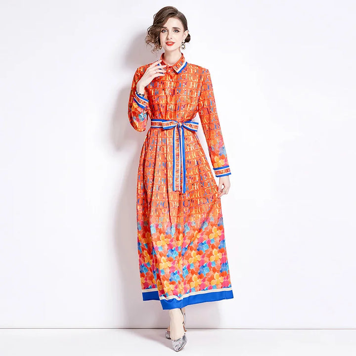 2024 Retro Print Silk Dress - Spring Fashion for Women