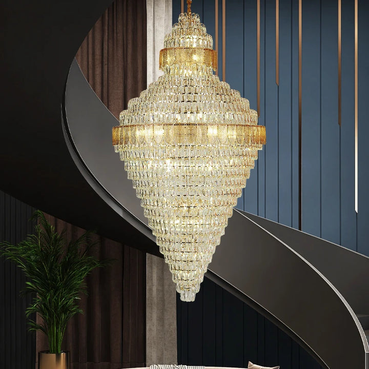 Post-modern Villa Duplex Crystal Lamp Spiral Staircase Long Chandelier Hollow High Living Room Headlamp Light Luxury Chandelier