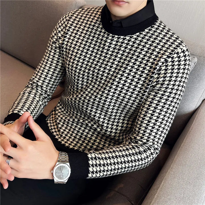 2022 Brand Clothing Men Winter Thermal Knitting Sweater/Male Slim Fit High Quality Shirt Collar Fake two Piece Pullover Sweatres