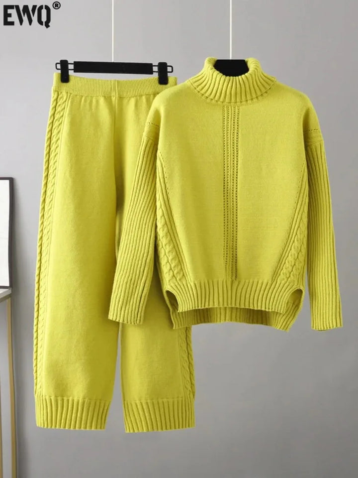 2023 Autumn Women's Fashion Set - High Neck Knit Sweater & Pants - Elegant Two Piece Outfit