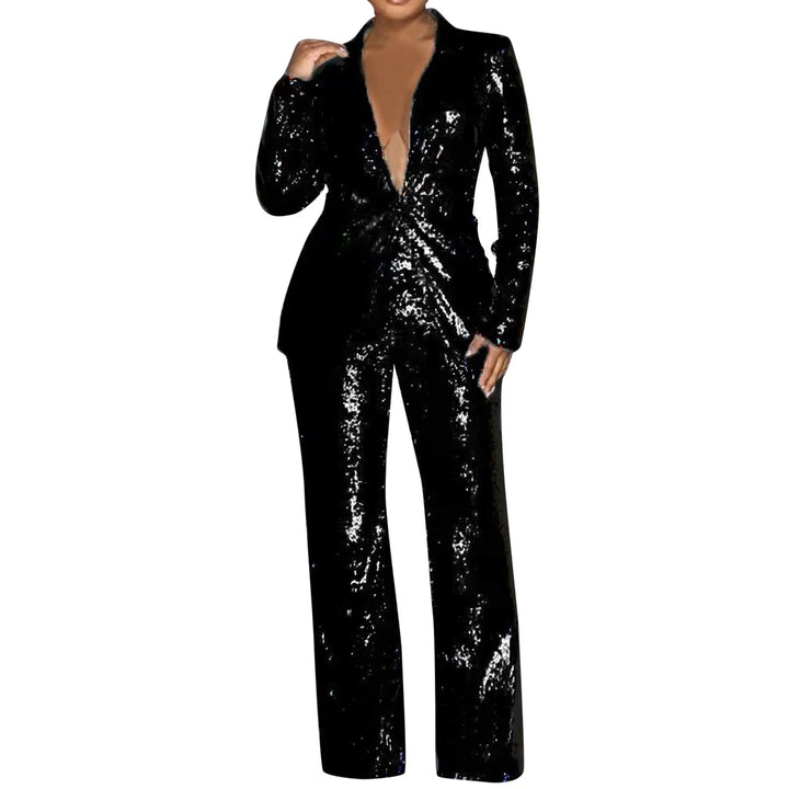 Winter Women Sequined Blazer Feminino Shining Long Sleeve Outerwear Vintage Female Party Costumes Formal Tuxedo Womens Suits Set