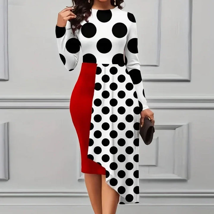 Stylish Autumn/Winter Women's Dress - Round Neck, Long Sleeves, Hip-Hugging Fit & Irregular Splicing