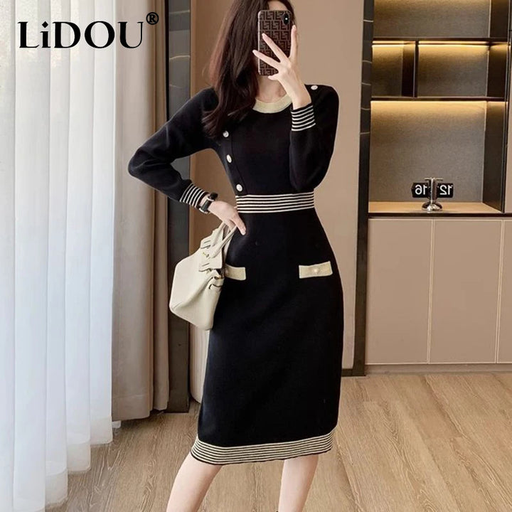 Elegant O Neck Waist Bodycon Dress for Evening Parties - Spring/Autumn Season