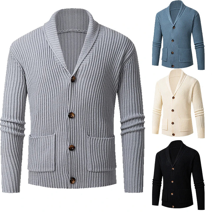 New Winter Mens Knitted Cardigan V-Neck Casual Striped Sweater Coats Men Warm Clothing Solid Color Thicken Cardigan