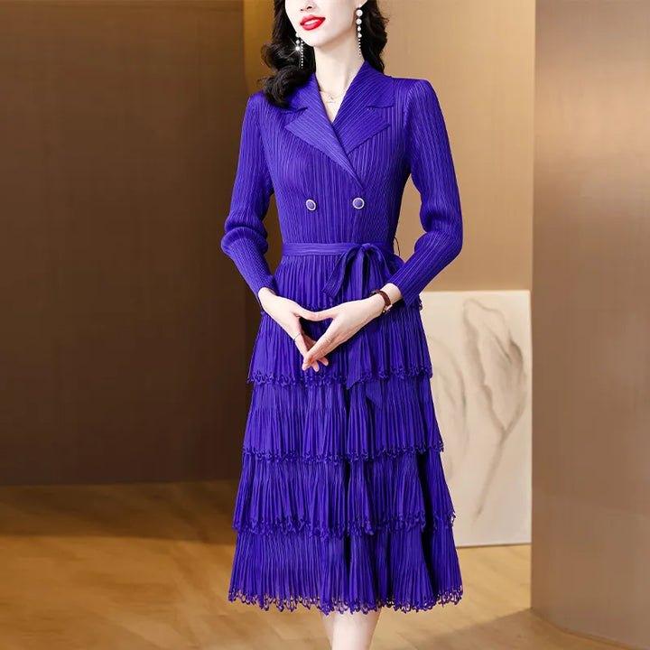 2023 Autumn/Winter Sanzhai Pleated Dress - Tassel Trim, Slim Fit, Elastic Waist