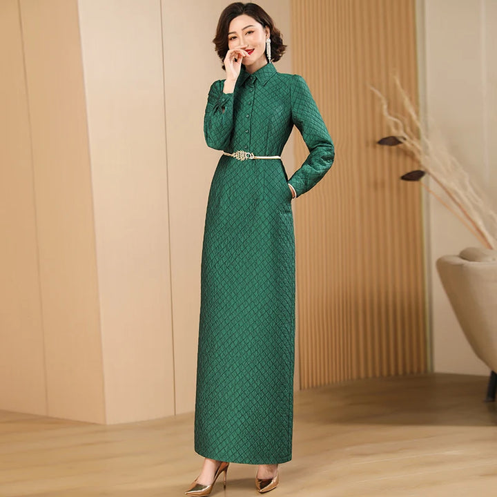 Green Plaid Pencil Dress for Women - Office Lady A-line - Autumn/Winter - Bodycon Fit