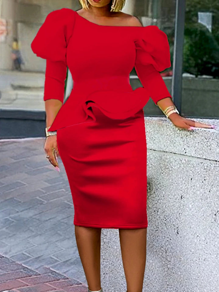 Elegant Red Peplum Bodycon Dress for Christmas Party - African Ladies Evening Gown