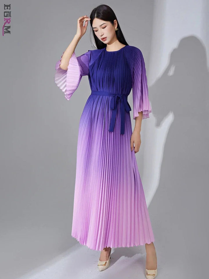 2024 Spring Women's Gradient Maxi Dress - Flare Sleeves, Loose Fit, Luxury Party Wear