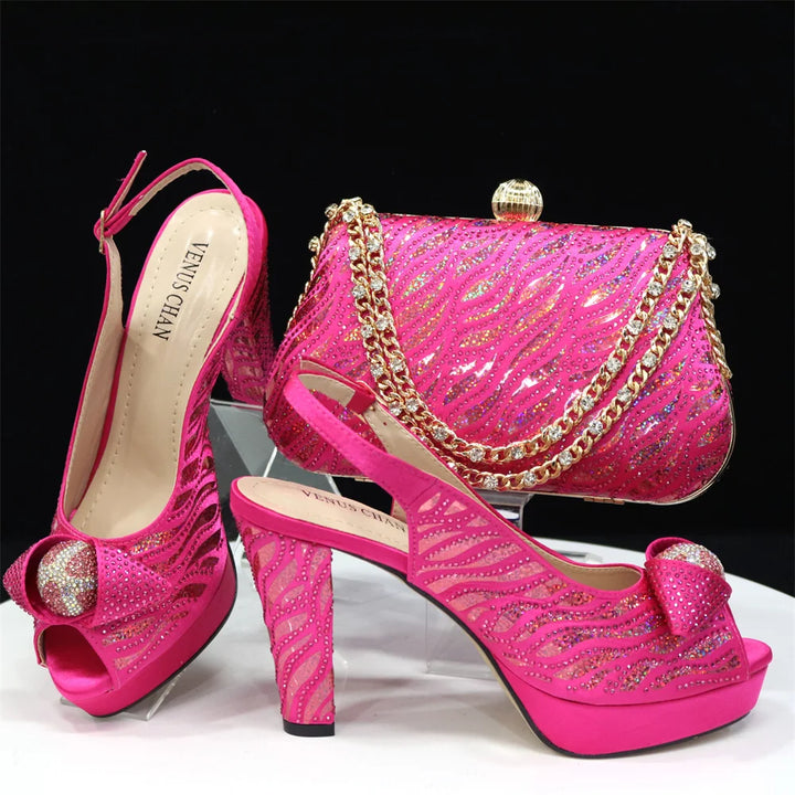 Italian Shoes and Bag Set with Stones - Perfect for Evening Party