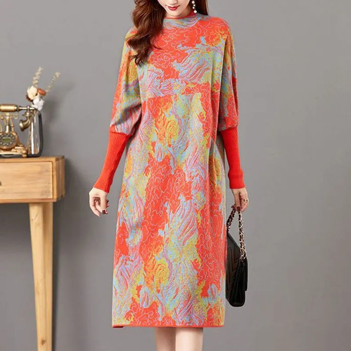 Trendy Folk Tie Dye Midi Dress - Women's Autumn/Winter A-Line - Casual & Cozy!