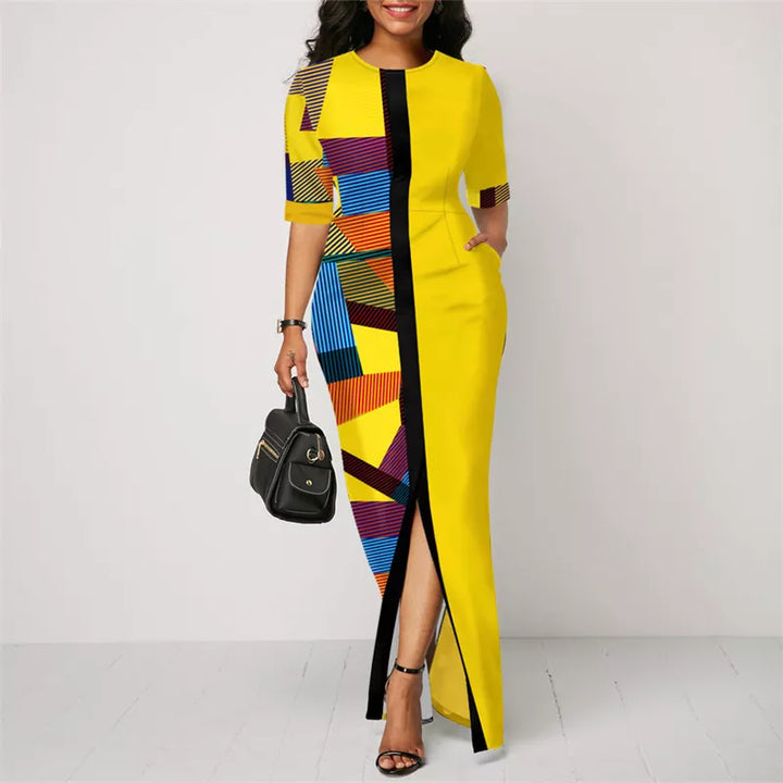Summer High Waist Midi Dress - Sexy, Sleeveless, Patchwork, Vacation, Party, V-Neck