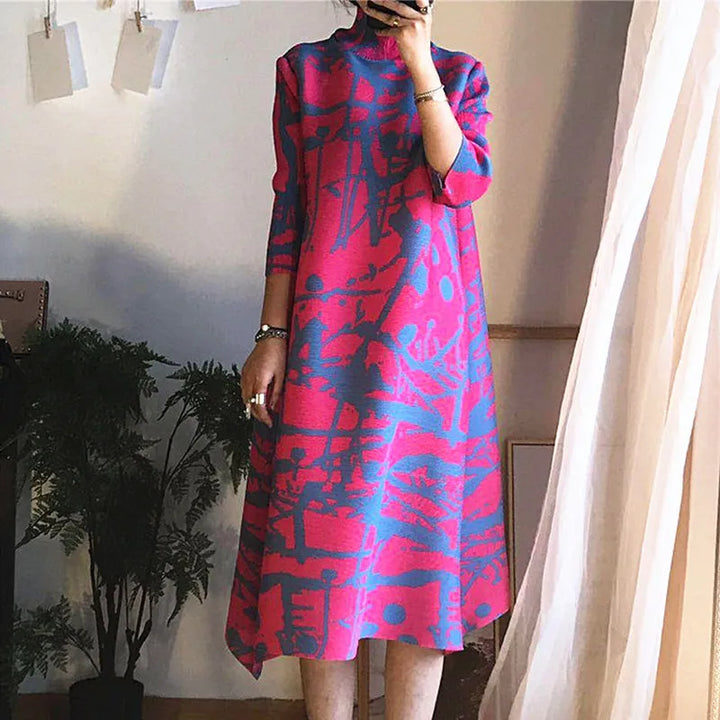 Stylish High-Neck Print Dress for Spring/Summer '23 - Loose Fit, Anti-Aging Base
