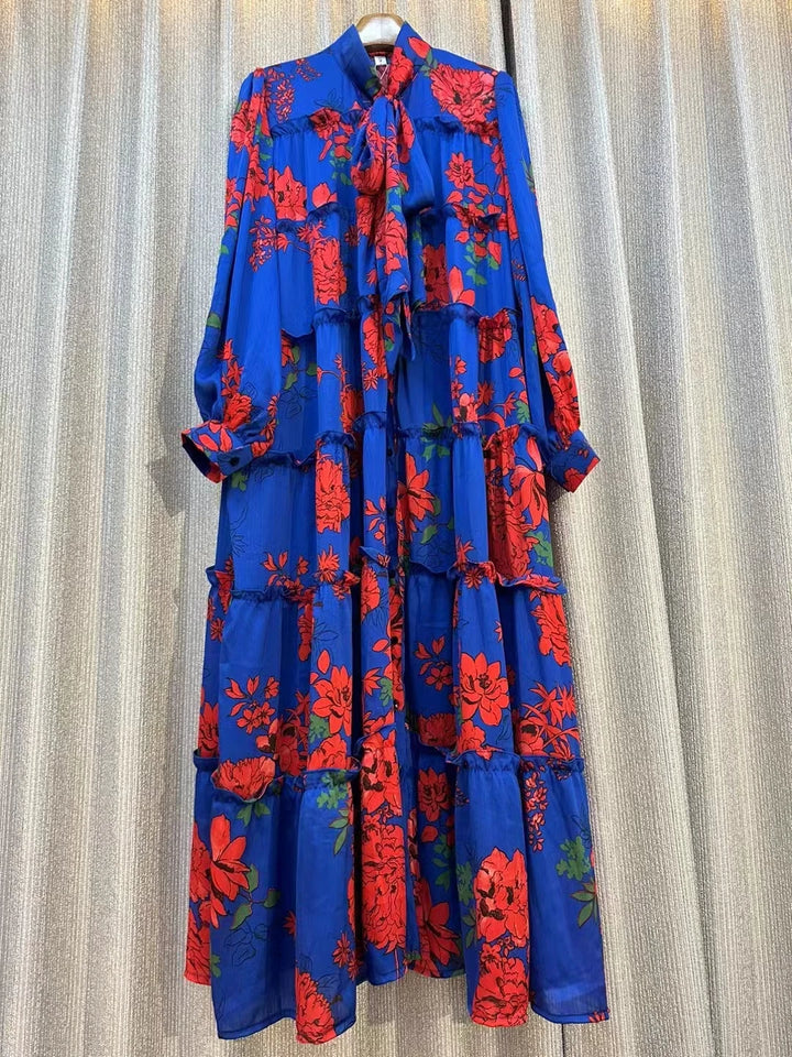 Women's Retro A-Line Maxi Dress with Bow Detail - Casual, Elegant, and Perfect for Any Occasion!