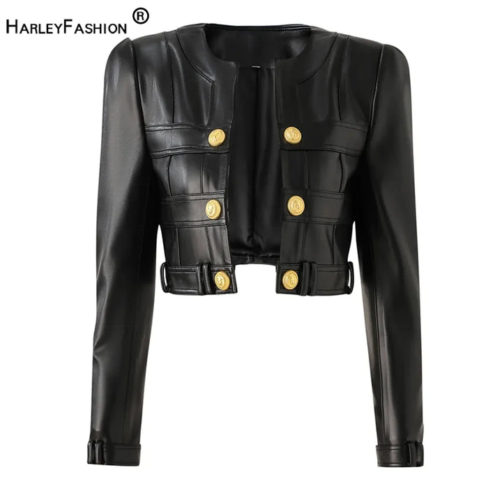 Stylish Women's Plaid PU Leather Jacket - High Quality Outdoor Fashion