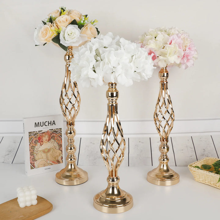 Metal Flowers Candle Holders Gold Wedding Centerpiece Vases Flower Candlestick Table Metal Stand Valentine Home Party Decoration