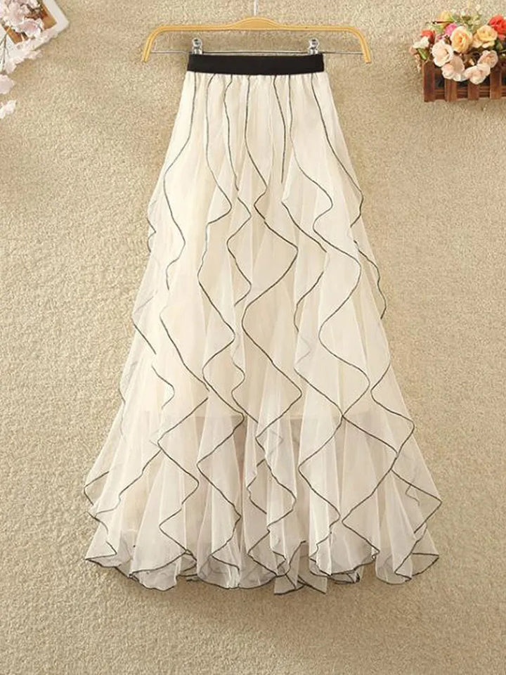Summer/Winter Tulle Mesh Skirt - High Waist, Ruffled, Pleated - Women's Sizes