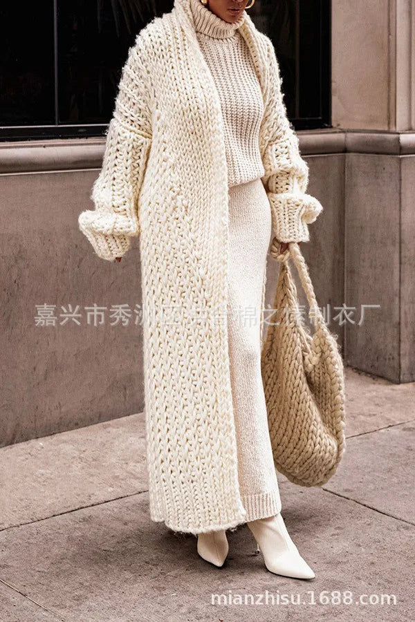 Women's Oversized Knit Cardigan - Spring/Autumn Casual Coats with Hollow Out Design