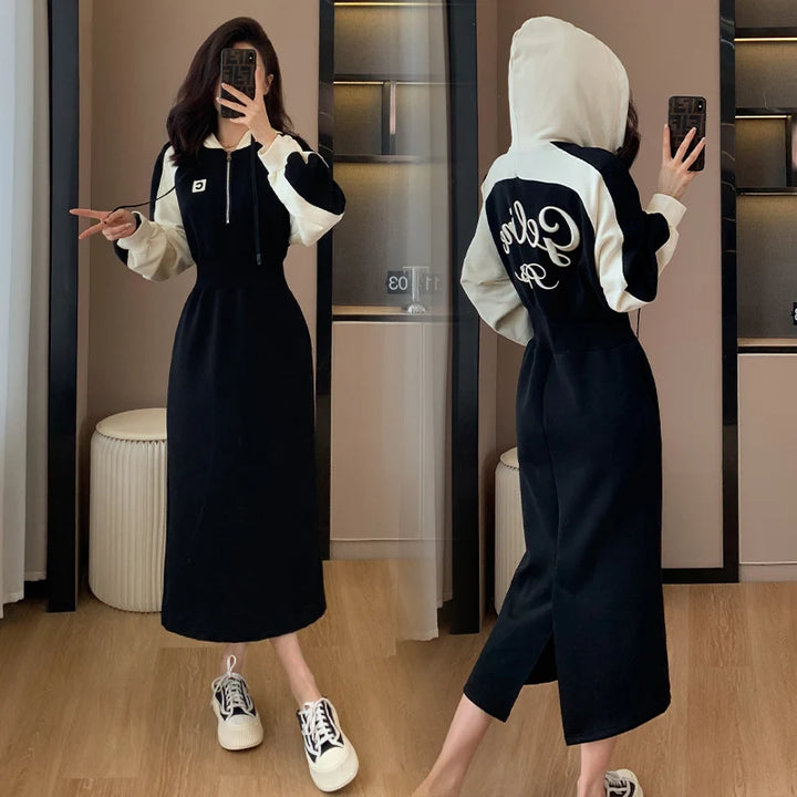 Korean Half-zipper Dress: Fall Waist Thin Leisure" - High Quality, Asian Sizes, Variety of Colors!
