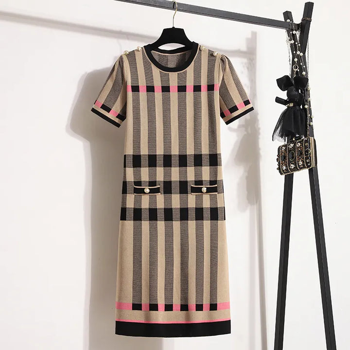Chic Striped Sweater Dress for Women | Spring/Summer | Short Sleeve | Vintage Style