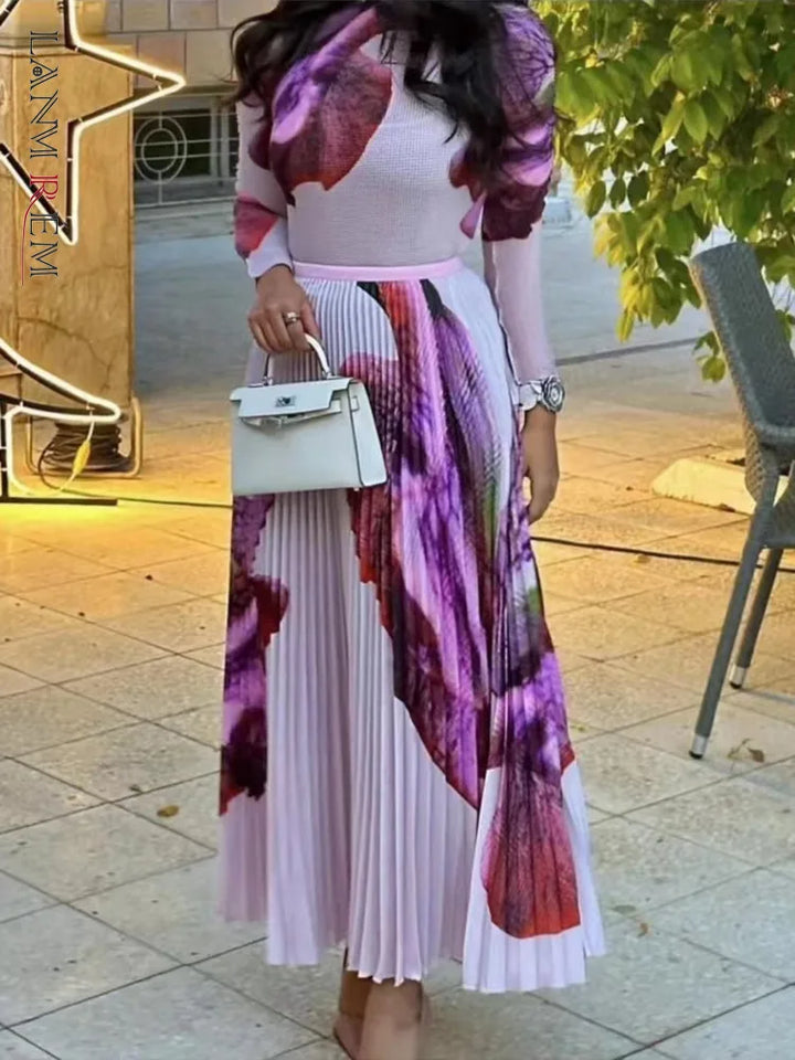 Stylish 2-Piece Party Set with Long Sleeve Top and High Waist A-Line Skirt - 2024 Autumn Collection