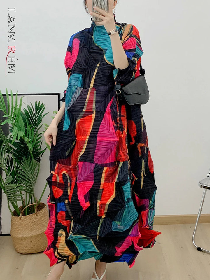 LANMREM Turtleneck Color Block Dress | Plus Size | Autumn 2023 | Fashion Clothing