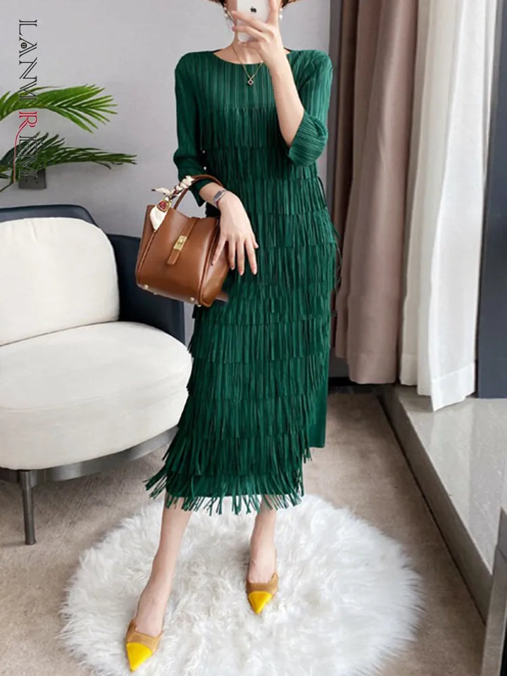 Luxury Pleated Tassel Dress - Spring 2024 Collection